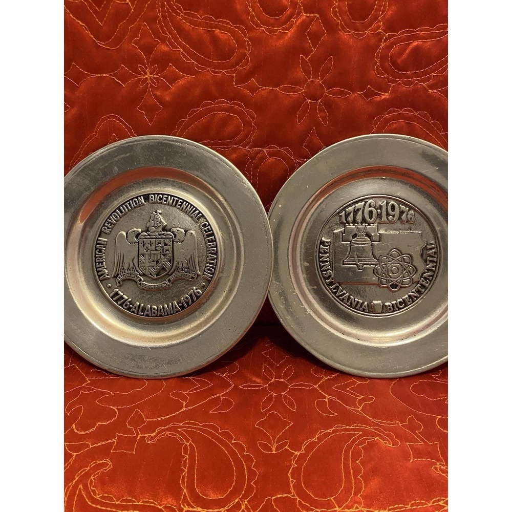 Vintage RWP Wilton Pewter Plate 1776 1976 Pennsylvania And Alabama Bicentennial